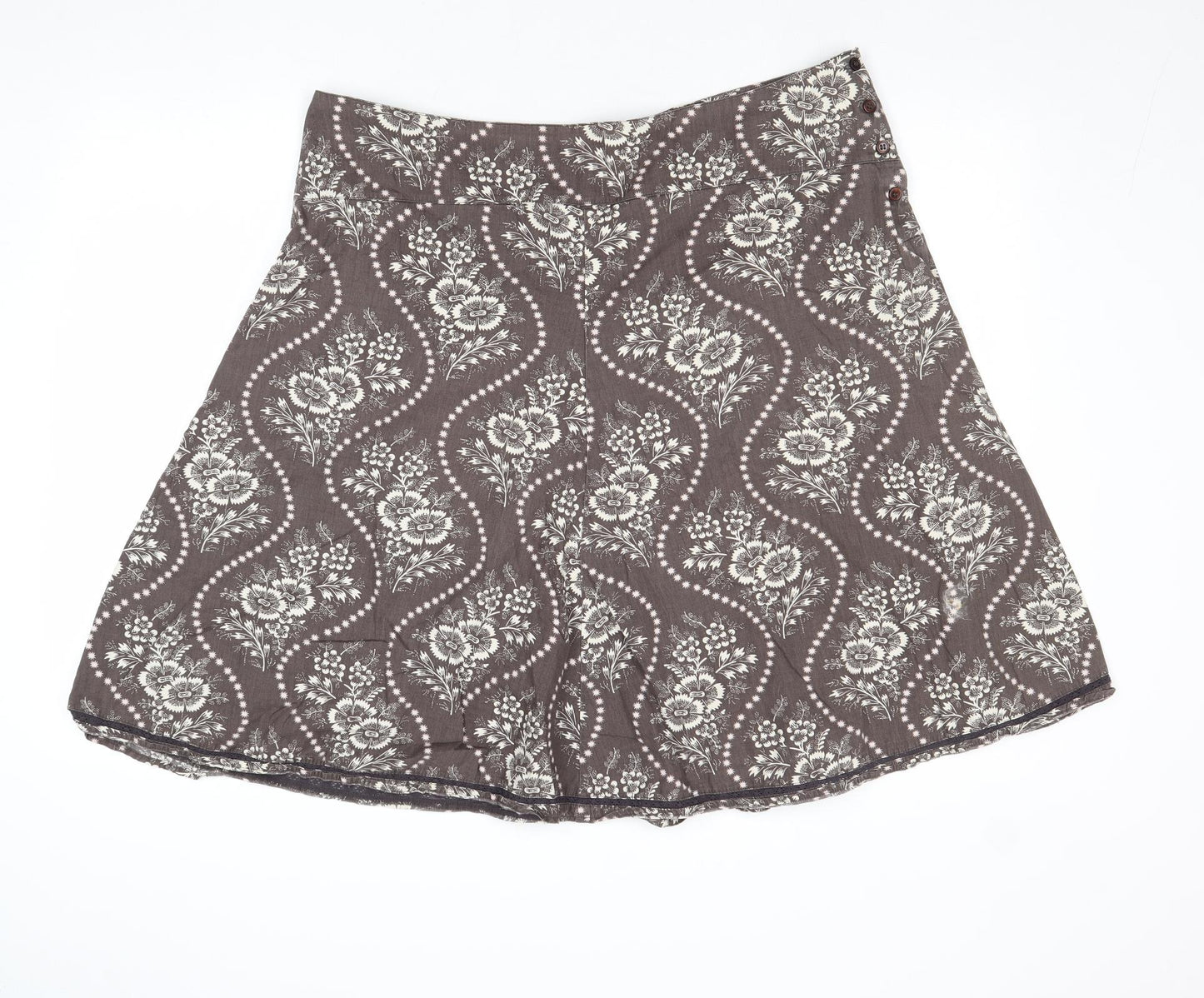 Monsoon Womens Brown Floral Cotton Swing Skirt Size 16 Zip
