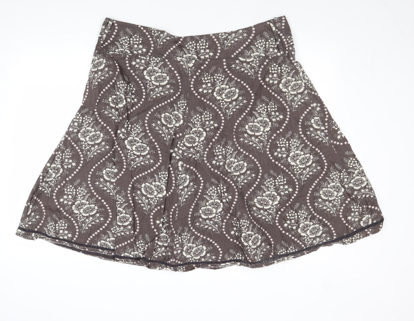 Monsoon Womens Brown Floral Cotton Swing Skirt Size 16 Zip