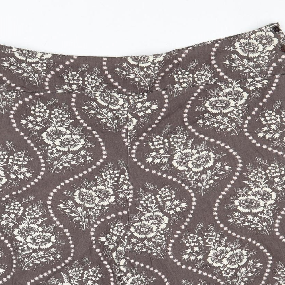 Monsoon Womens Brown Floral Cotton Swing Skirt Size 16 Zip