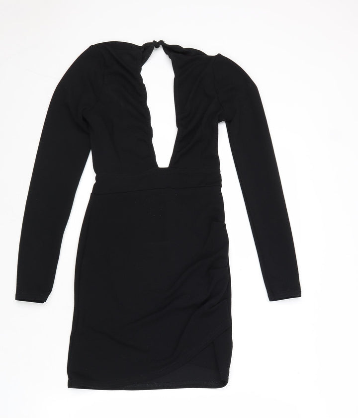 PRETTYLITTLETHING Womens Black Polyester Mini Size 8 V-Neck Button
