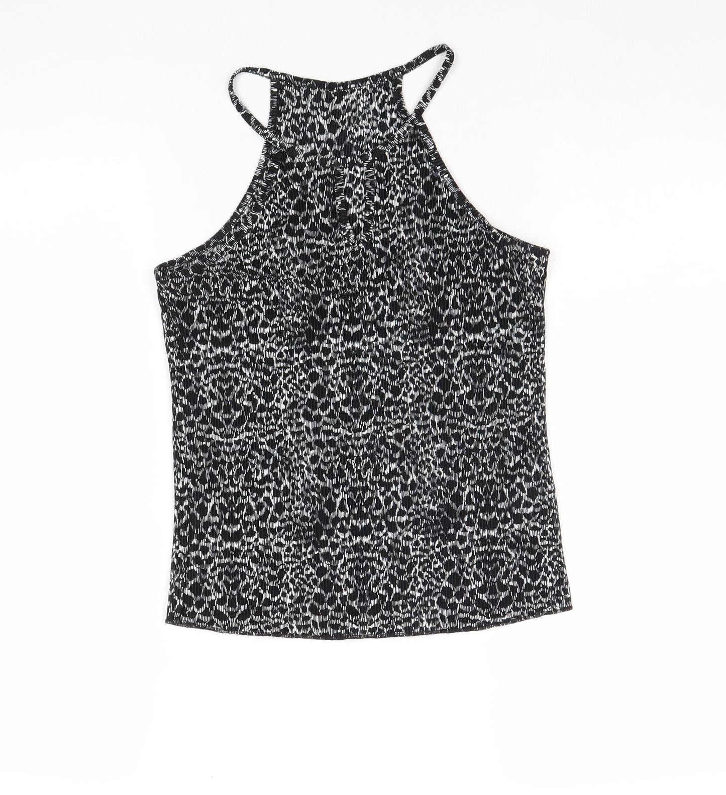 NEXT Womens Black Geometric Polyester Basic Tank Size 8 Round Neck