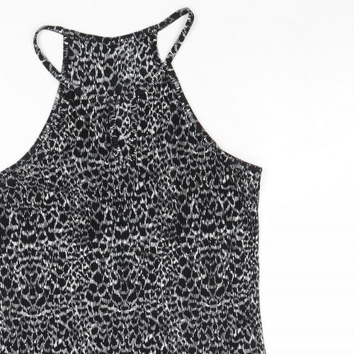 NEXT Womens Black Geometric Polyester Basic Tank Size 8 Round Neck