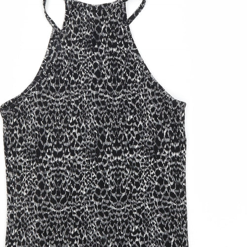 NEXT Womens Black Geometric Polyester Basic Tank Size 8 Round Neck