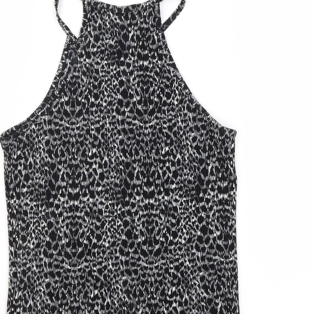 NEXT Womens Black Geometric Polyester Basic Tank Size 8 Round Neck