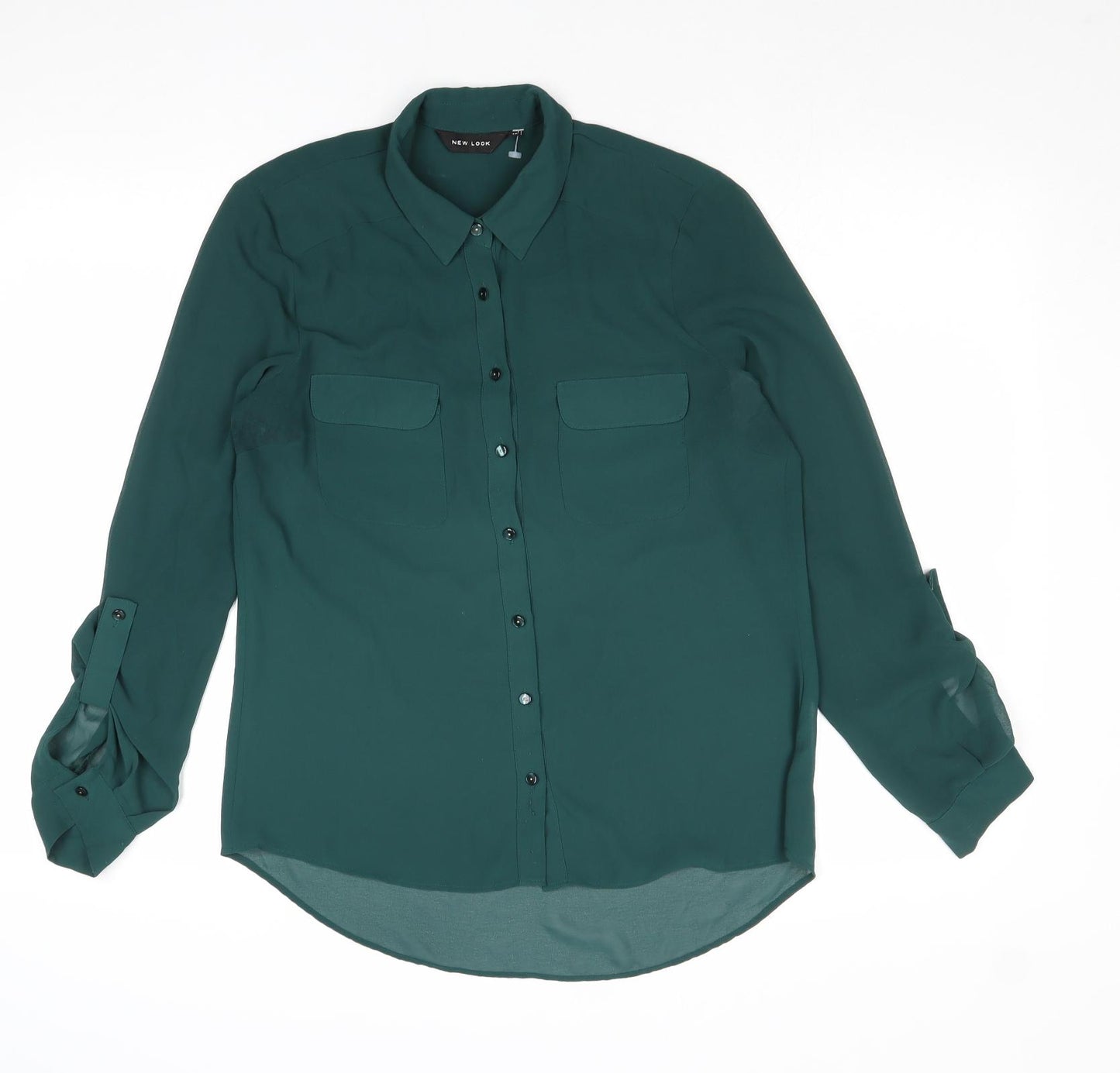 New Look Womens Green Polyester Basic Button-Up Size 10 Collared