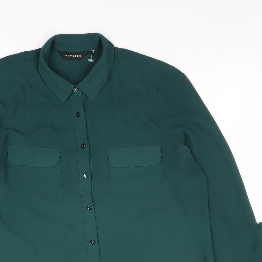 New Look Womens Green Polyester Basic Button-Up Size 10 Collared