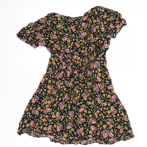 New Look Womens Multicoloured Floral Viscose Skater Dress Size 8 Round Neck Button