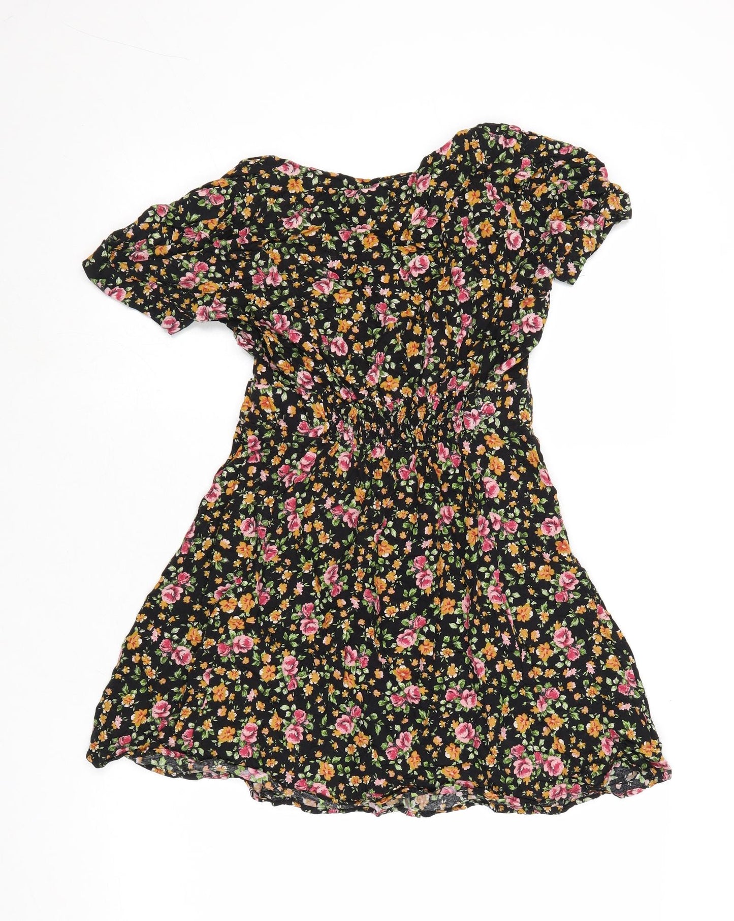 New Look Womens Multicoloured Floral Viscose Skater Dress Size 8 Round Neck Button