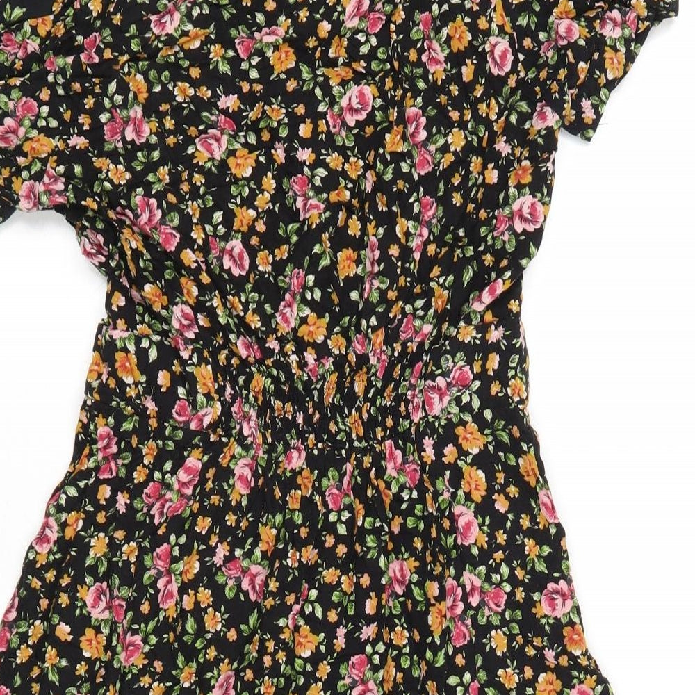 New Look Womens Multicoloured Floral Viscose Skater Dress Size 8 Round Neck Button