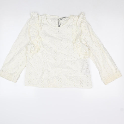 Only Womens Ivory Cotton Basic Blouse Size 8 Round Neck