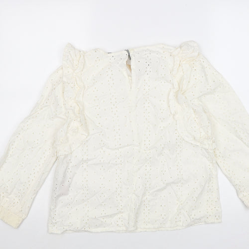 Only Womens Ivory Cotton Basic Blouse Size 8 Round Neck