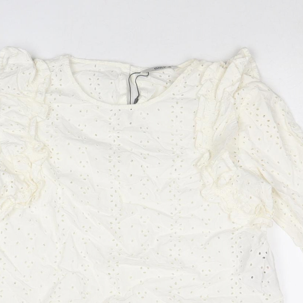 Only Womens Ivory Cotton Basic Blouse Size 8 Round Neck
