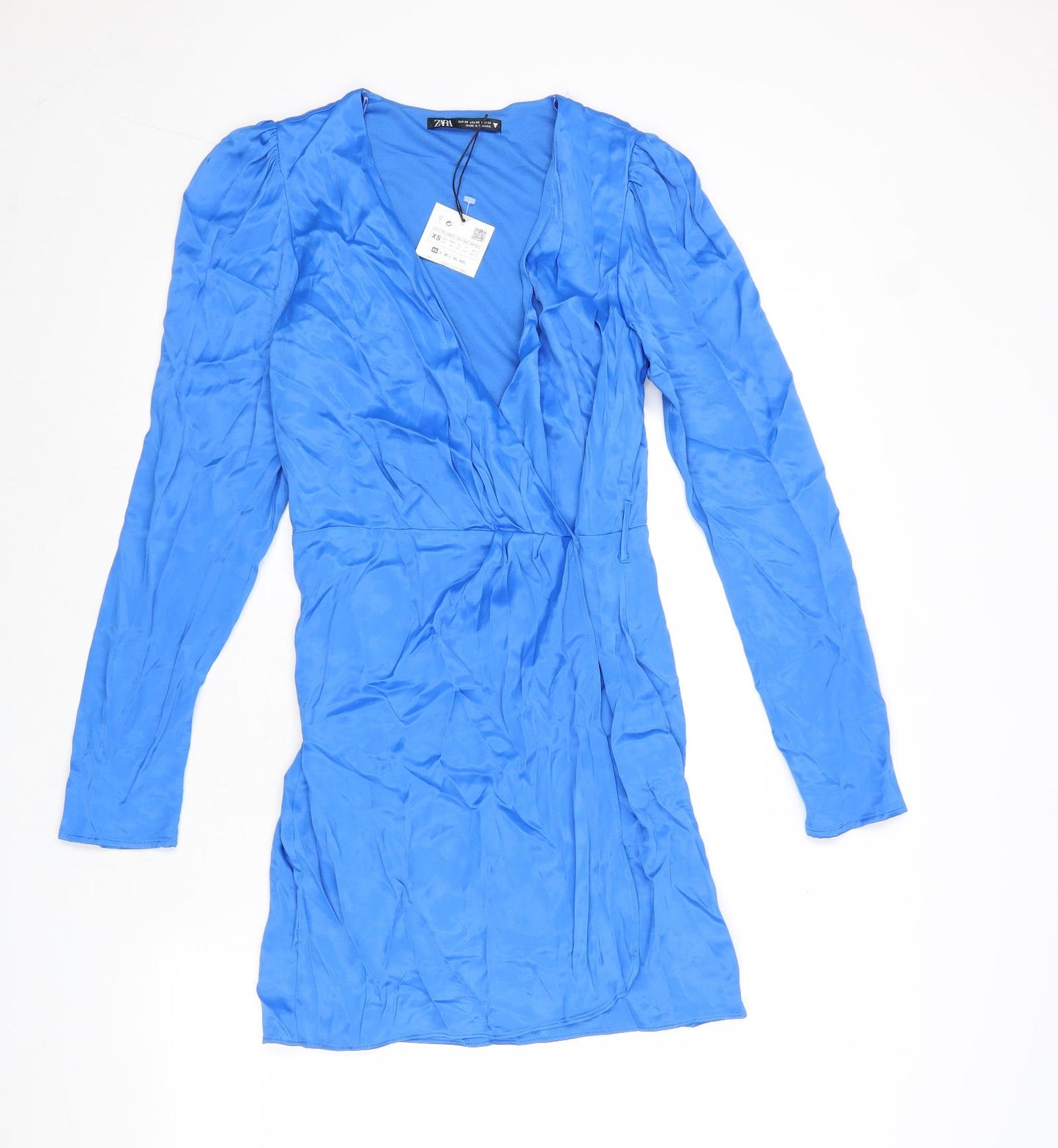 Zara Womens Blue Polyester A-Line Size XS V-Neck Zip
