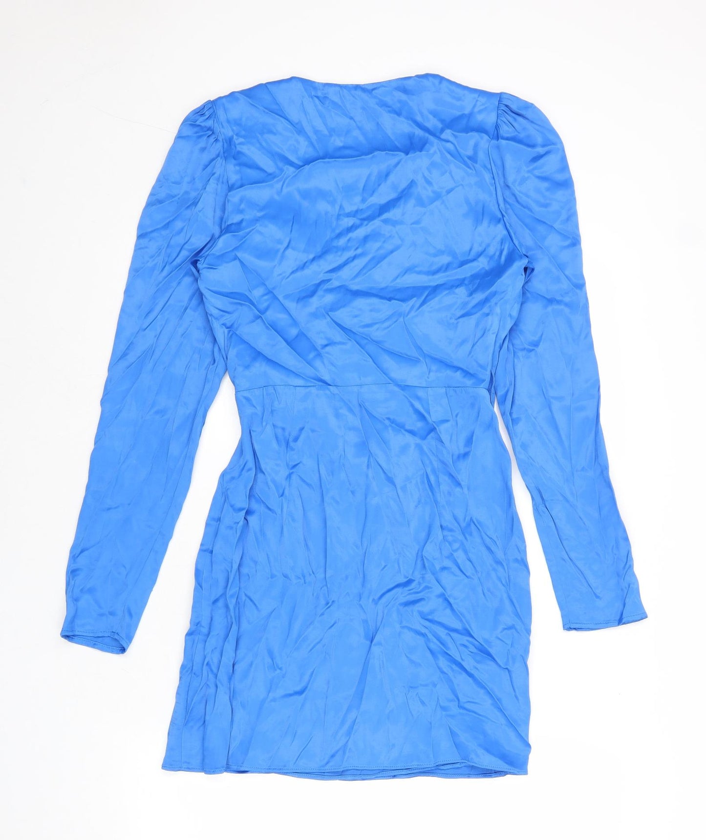 Zara Womens Blue Polyester A-Line Size XS V-Neck Zip