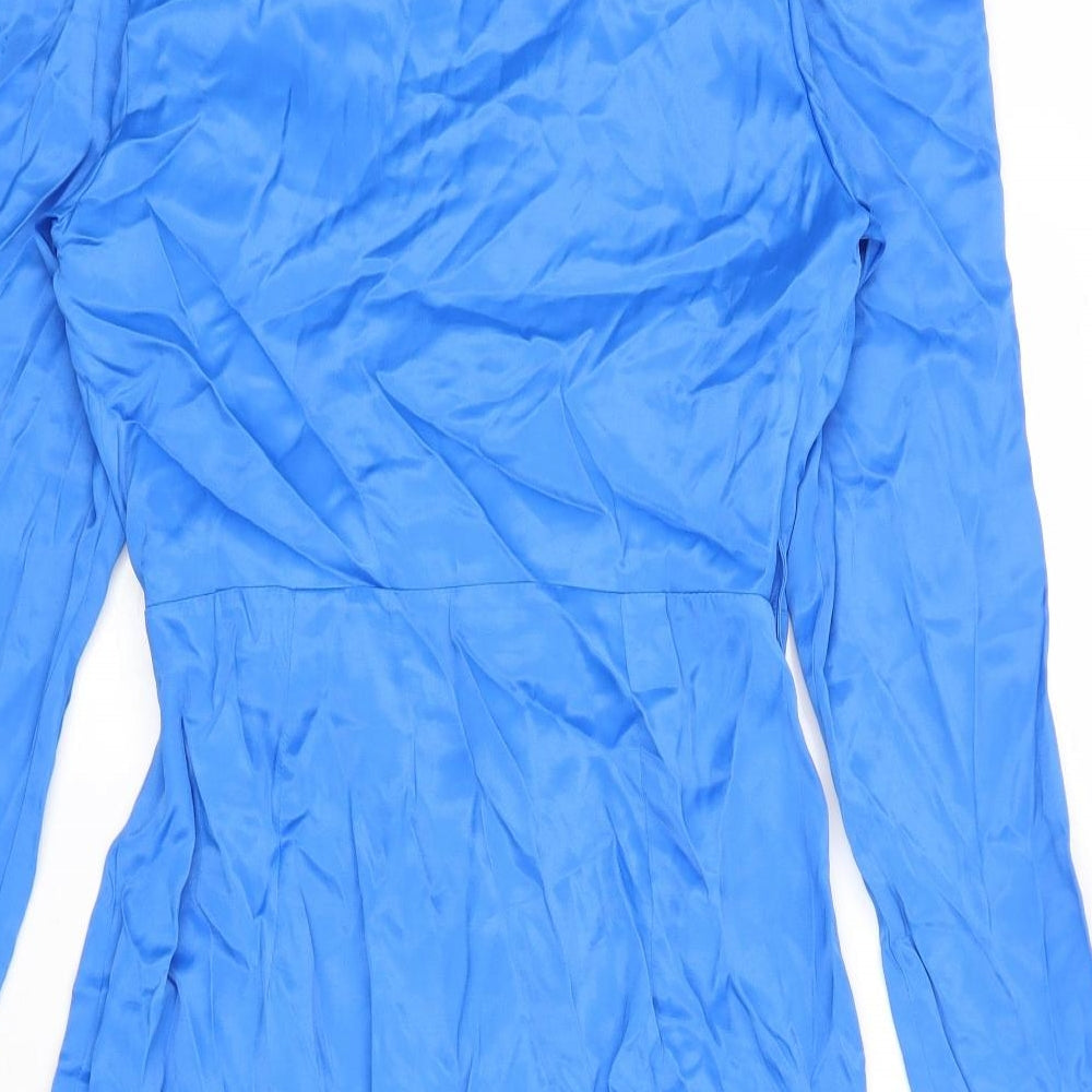 Zara Womens Blue Polyester A-Line Size XS V-Neck Zip