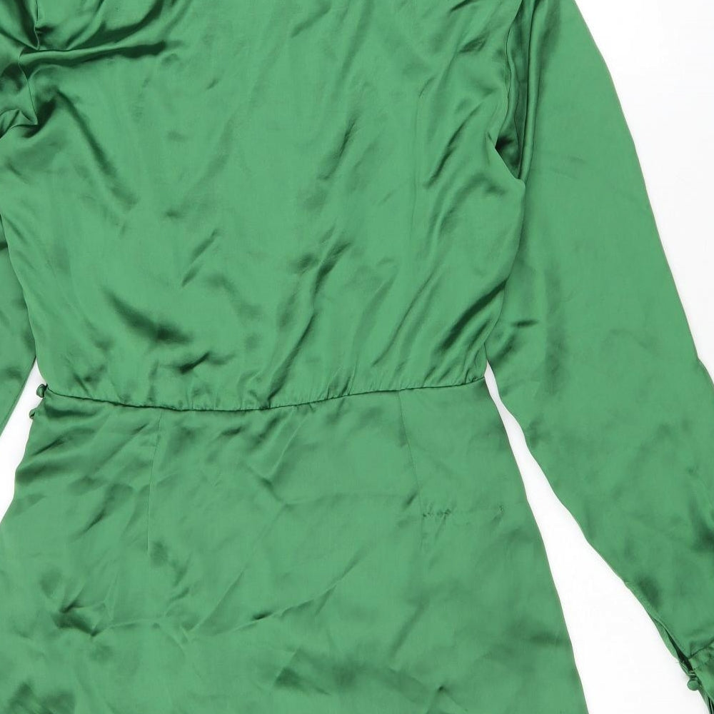 Zara Womens Green Polyester Shirt Dress Size M Collared Zip