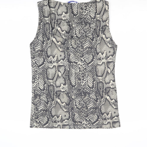 Zara Womens Grey Animal Print Polyester Basic Tank Size L Round Neck - Snakeskin Pattern