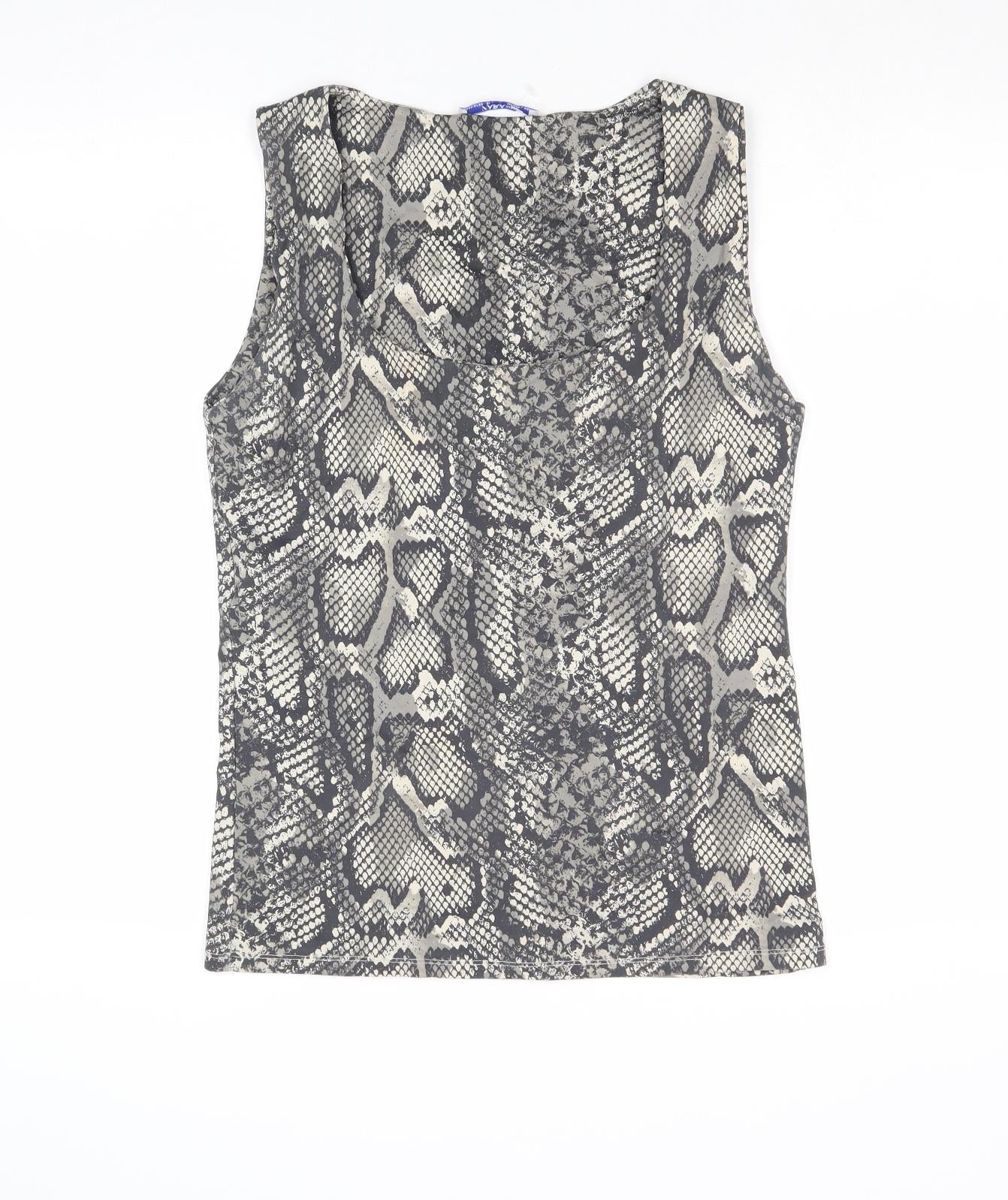 Zara Womens Grey Animal Print Polyester Basic Tank Size L Round Neck - Snakeskin Pattern