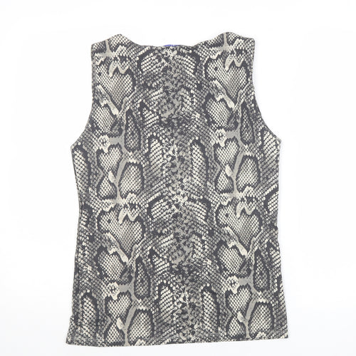Zara Womens Grey Animal Print Polyester Basic Tank Size L Round Neck - Snakeskin Pattern
