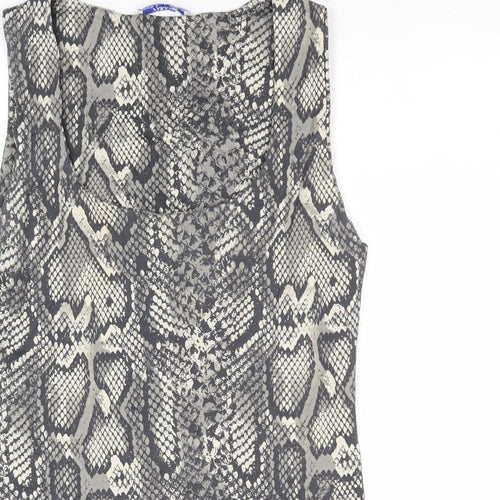 Zara Womens Grey Animal Print Polyester Basic Tank Size L Round Neck - Snakeskin Pattern