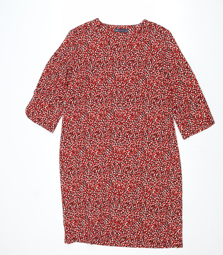 Marks and Spencer Womens Red Geometric Polyester Shift Size 10 Round Neck Pullover
