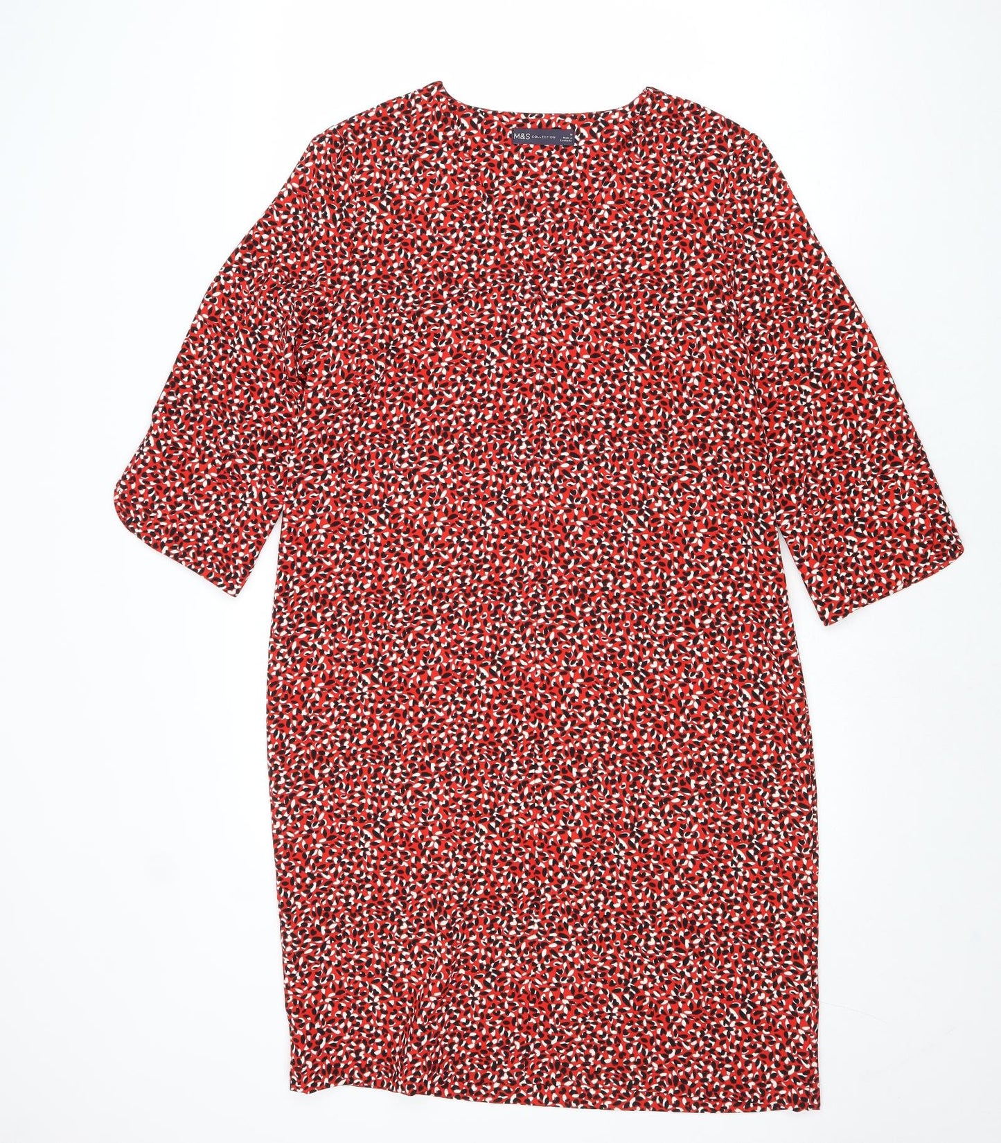 Marks and Spencer Womens Red Geometric Polyester Shift Size 10 Round Neck Pullover