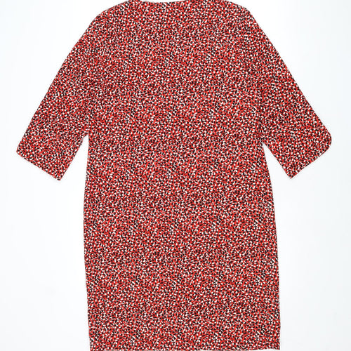 Marks and Spencer Womens Red Geometric Polyester Shift Size 10 Round Neck Pullover