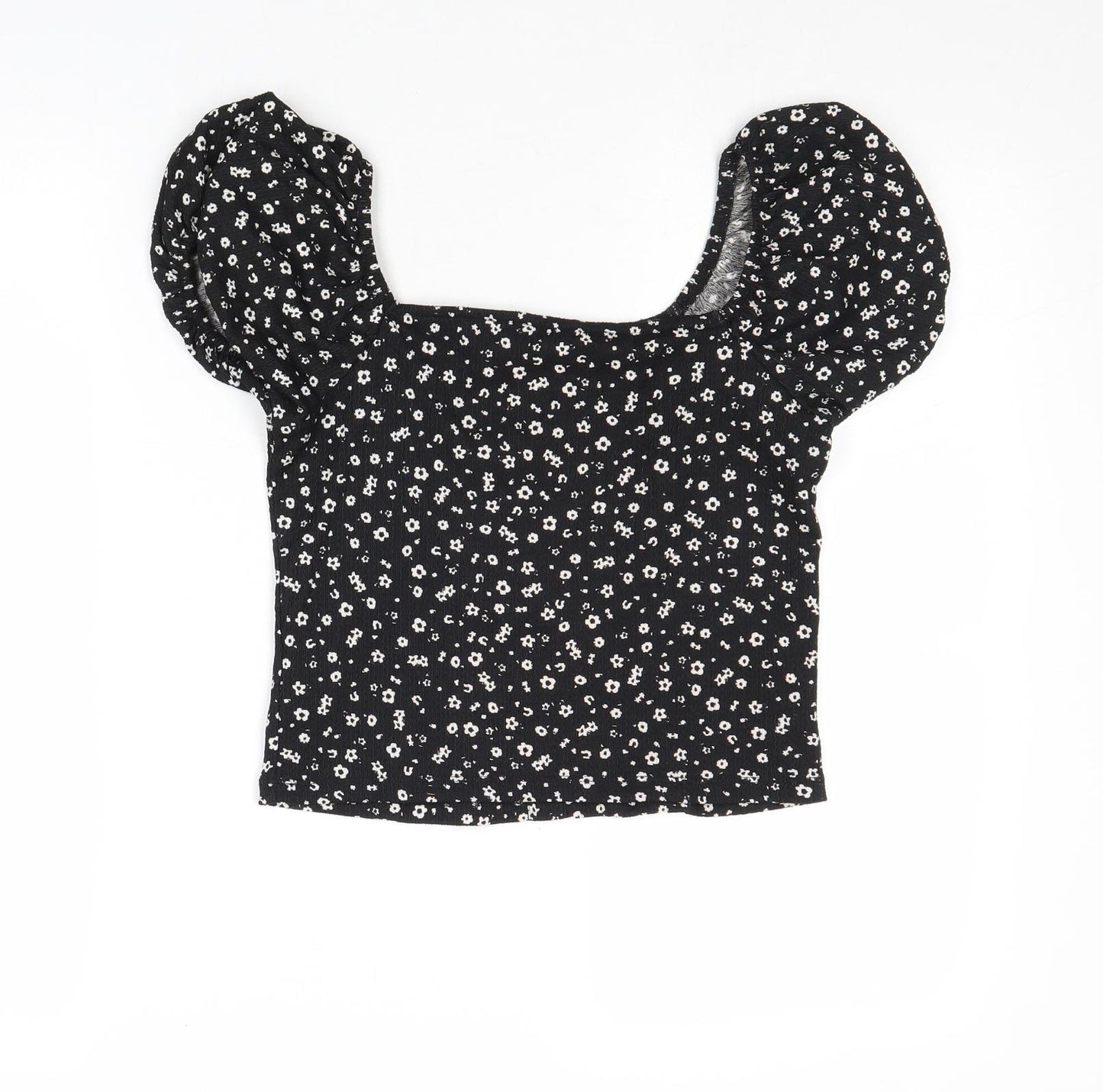 M&Co Girls Black Floral Polyester Pullover Blouse Size 13 Years Scoop Neck Pullover