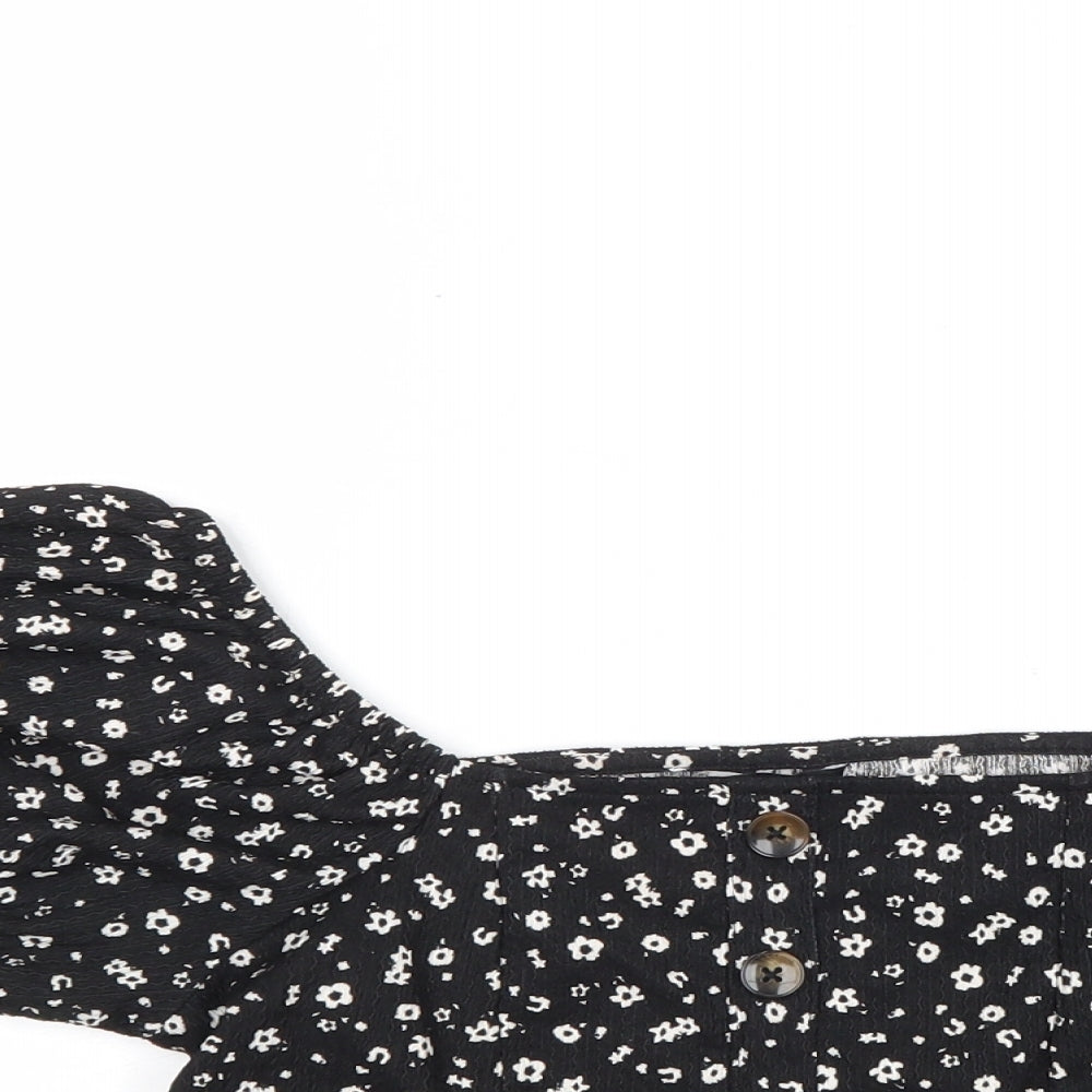 M&Co Girls Black Floral Polyester Pullover Blouse Size 13 Years Scoop Neck Pullover