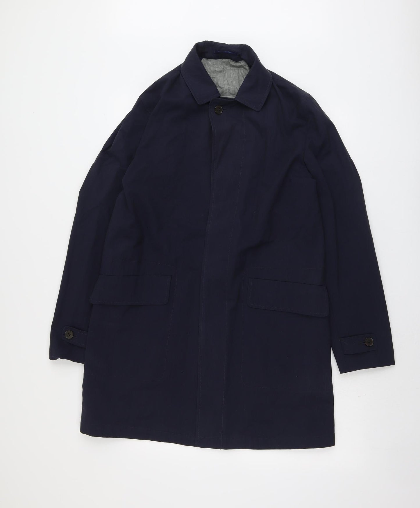 Tyrwhitt Mens Blue Overcoat Coat Size L Button