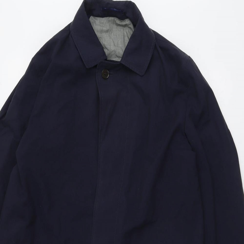 Tyrwhitt Mens Blue Overcoat Coat Size L Button