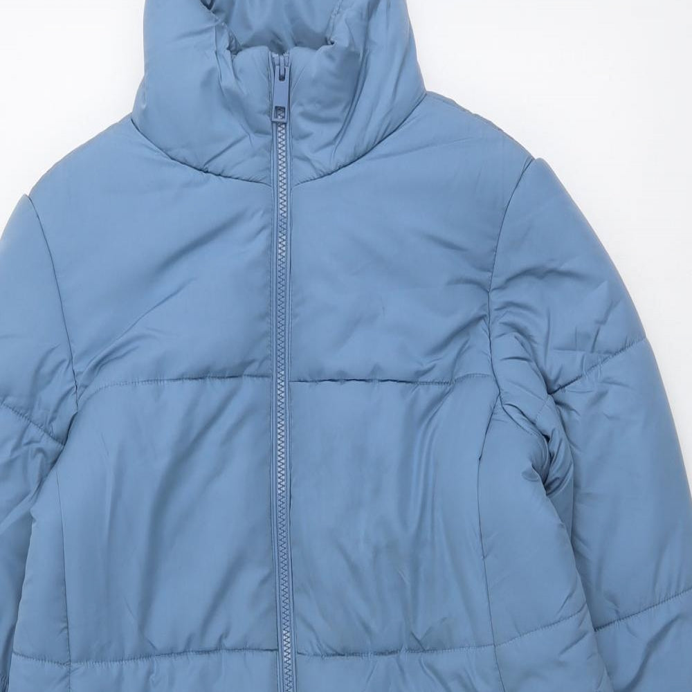 Marks and Spencer Womens Blue Quilted Coat Size 10 Zip