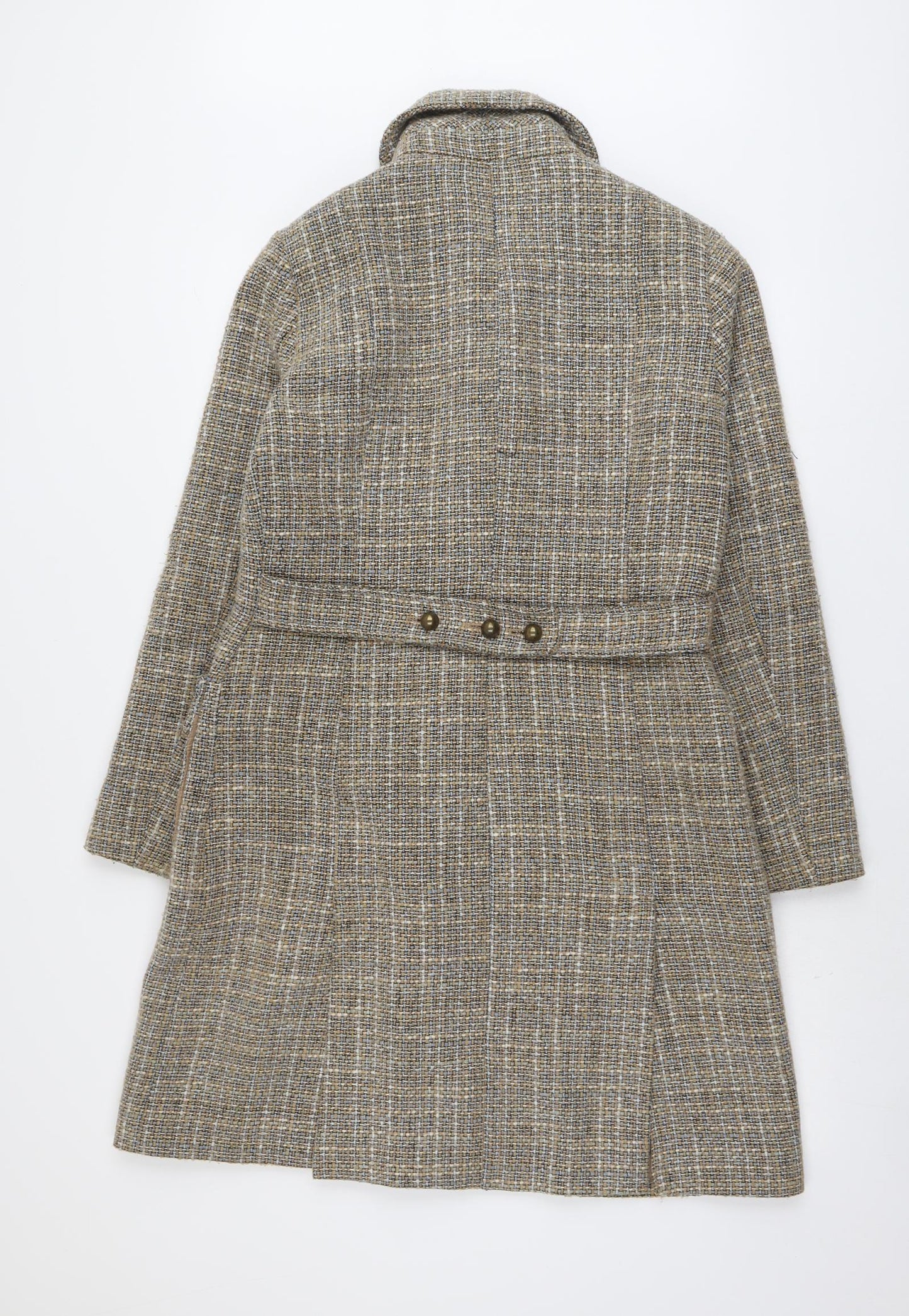 H&M Womens Beige Geometric Overcoat Coat Size 12 Button