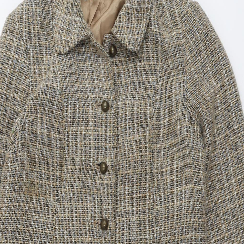 H&M Womens Beige Geometric Overcoat Coat Size 12 Button