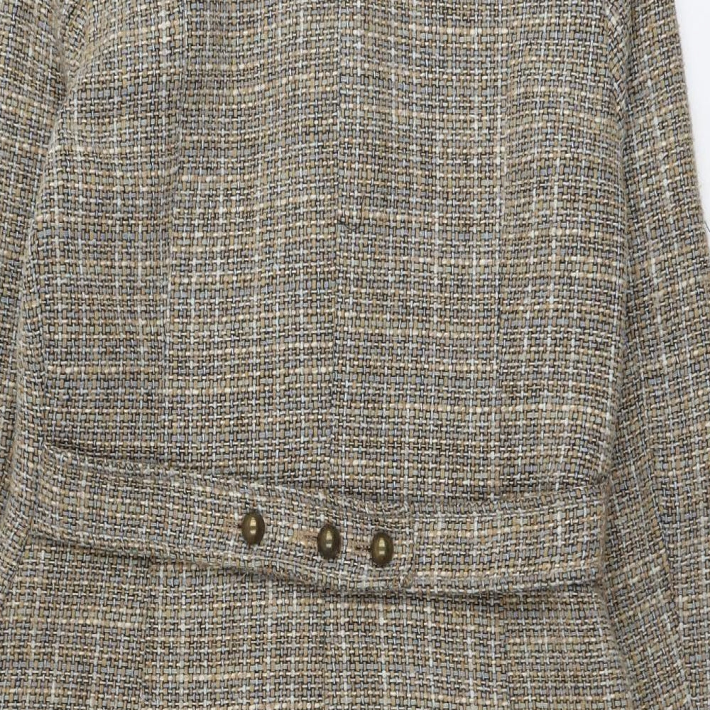 H&M Womens Beige Geometric Overcoat Coat Size 12 Button
