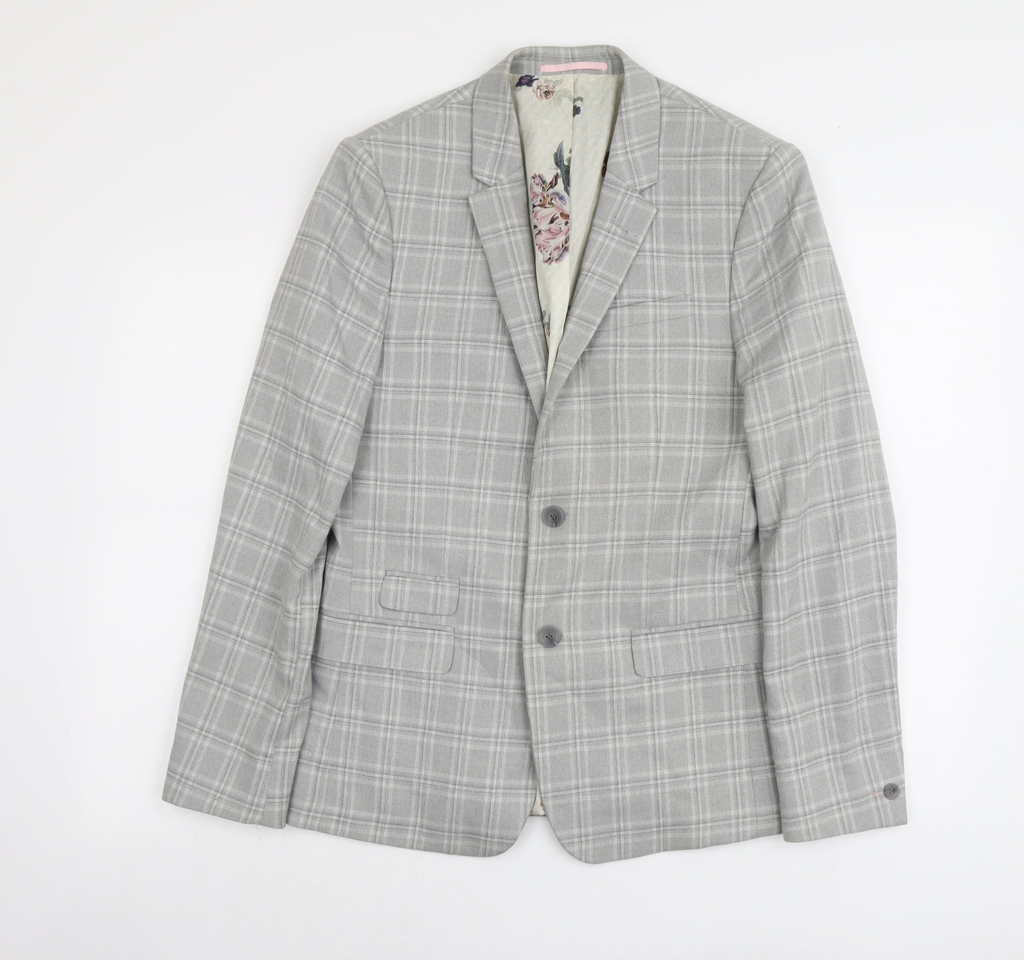 River Island Mens Grey Geometric Polyester Jacket Suit Jacket Size M Regular