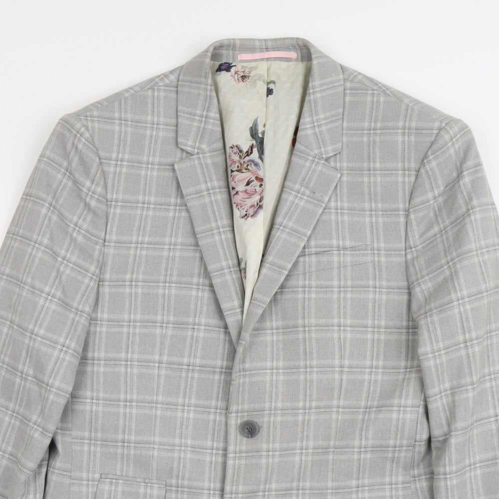 River Island Mens Grey Geometric Polyester Jacket Suit Jacket Size M Regular