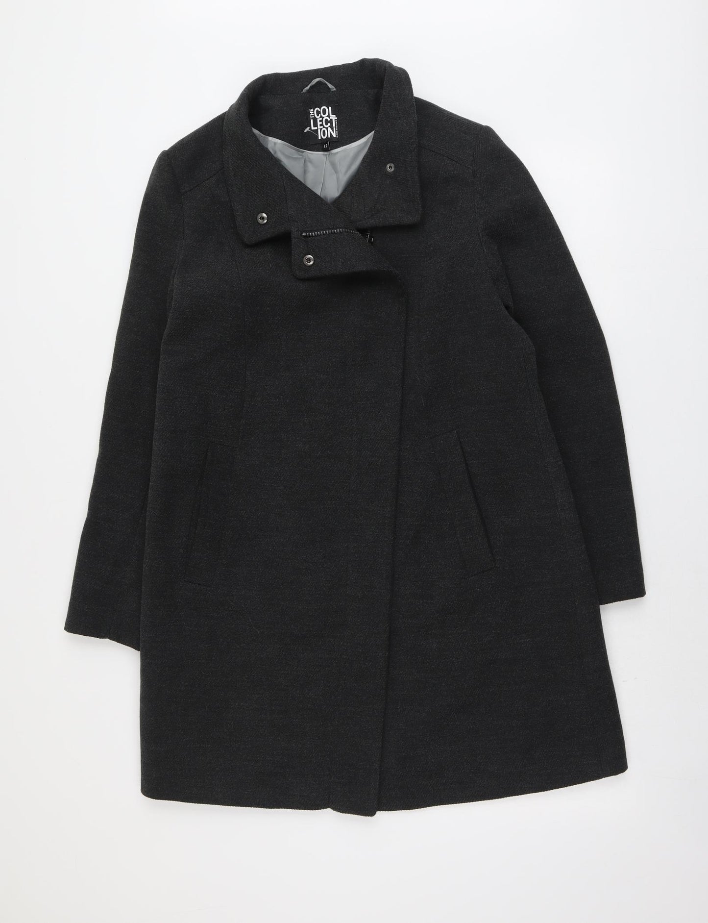 Debenhams Womens Grey Overcoat Coat Size 12 Zip