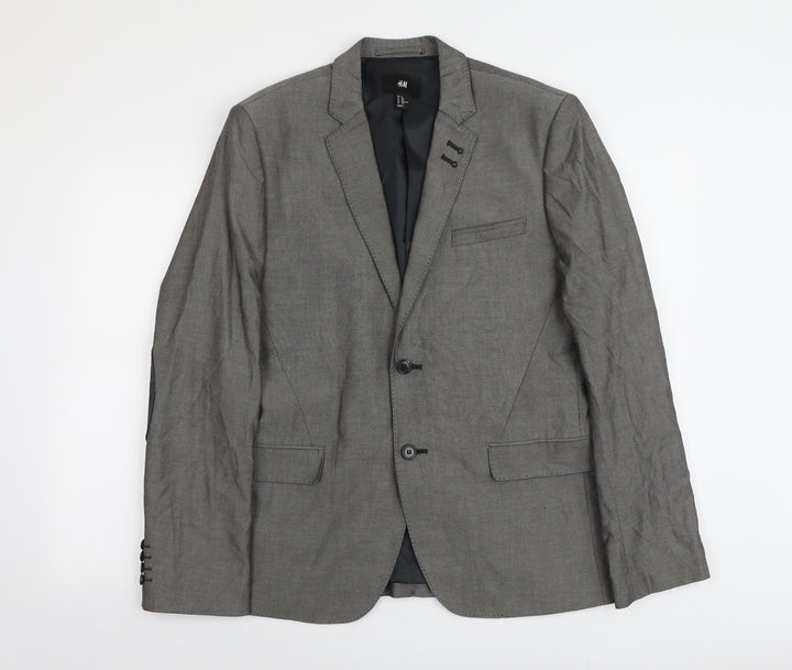 H&M Mens Grey Geometric Cotton Jacket Suit Jacket Size L Regular
