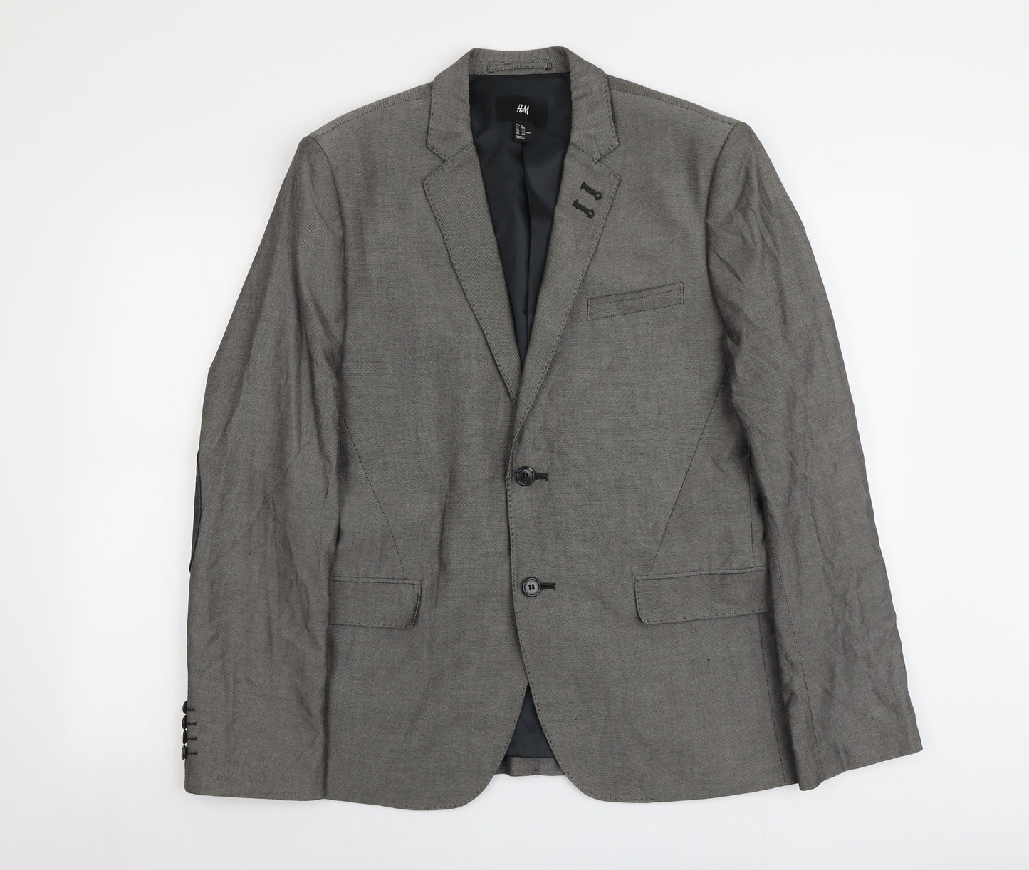H&M Mens Grey Geometric Cotton Jacket Suit Jacket Size L Regular