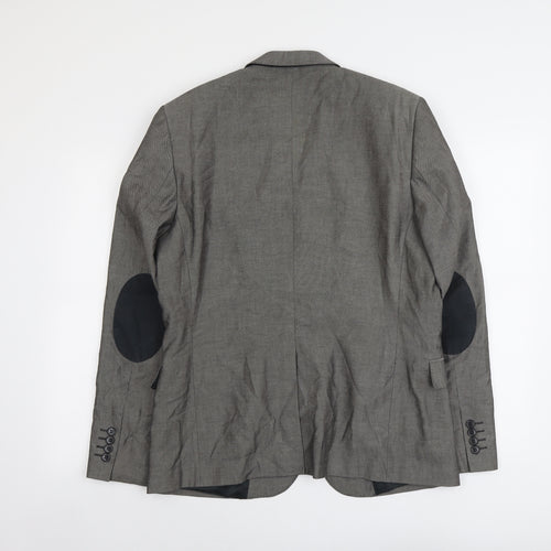 H&M Mens Grey Geometric Cotton Jacket Suit Jacket Size L Regular