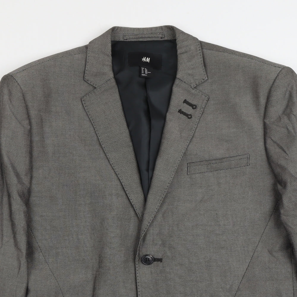 H&M Mens Grey Geometric Cotton Jacket Suit Jacket Size L Regular