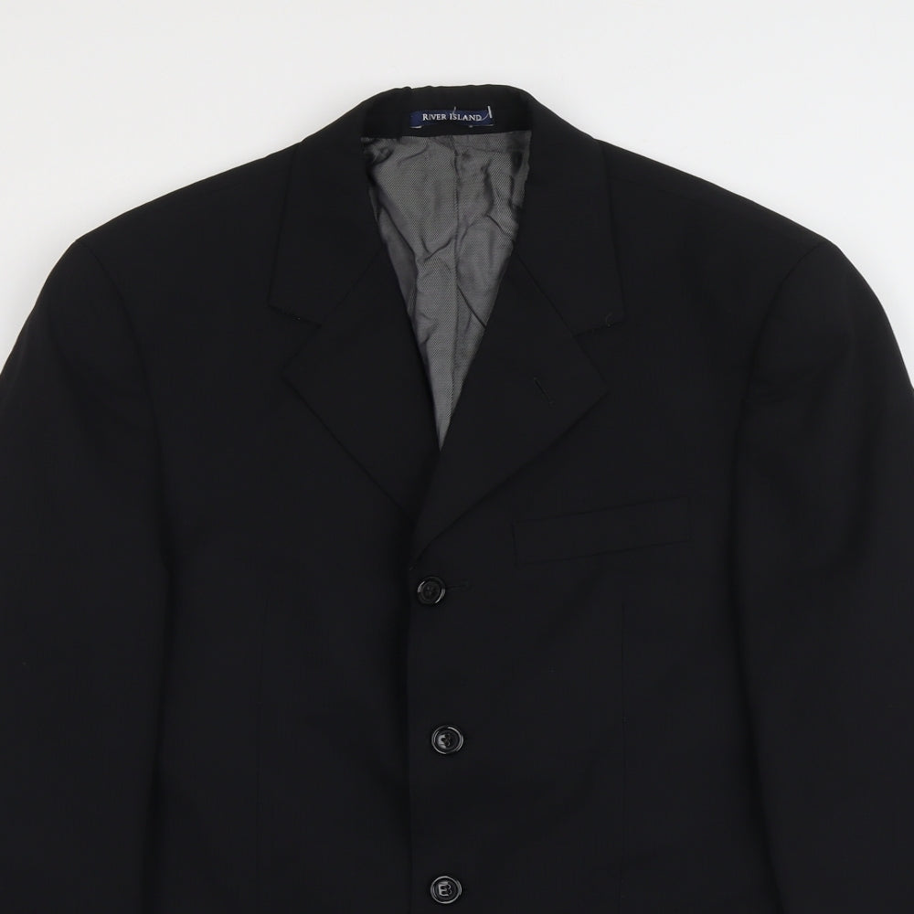 River Island Mens Black Polyester Jacket Suit Jacket Size L Regular