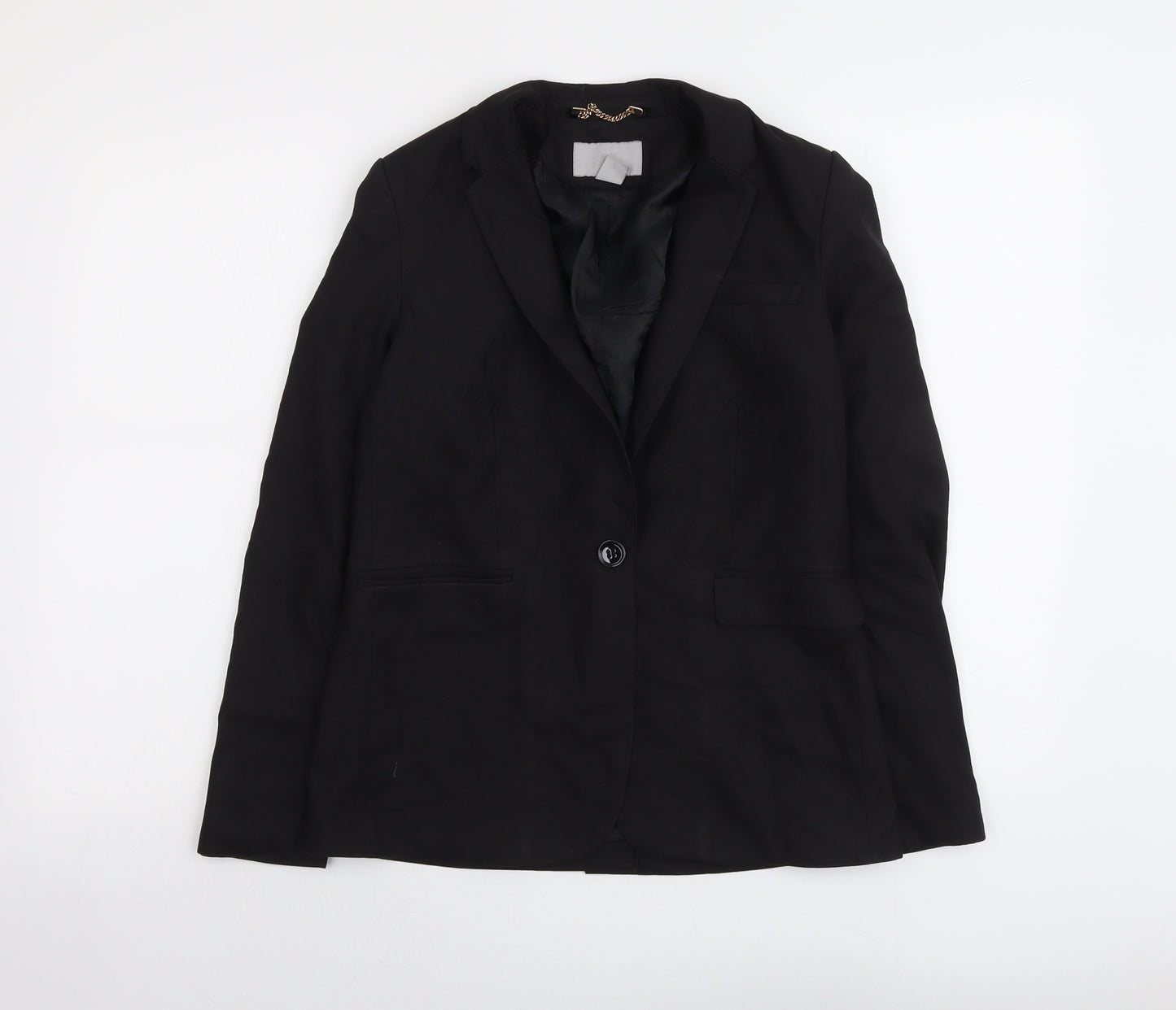 H&M Womens Black Polyester Jacket Suit Jacket Size 8