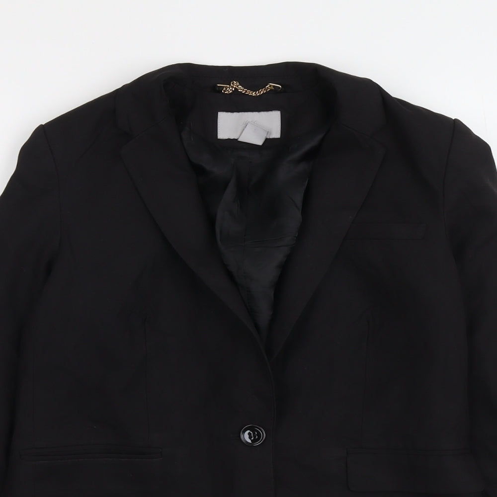 H&M Womens Black Polyester Jacket Suit Jacket Size 8