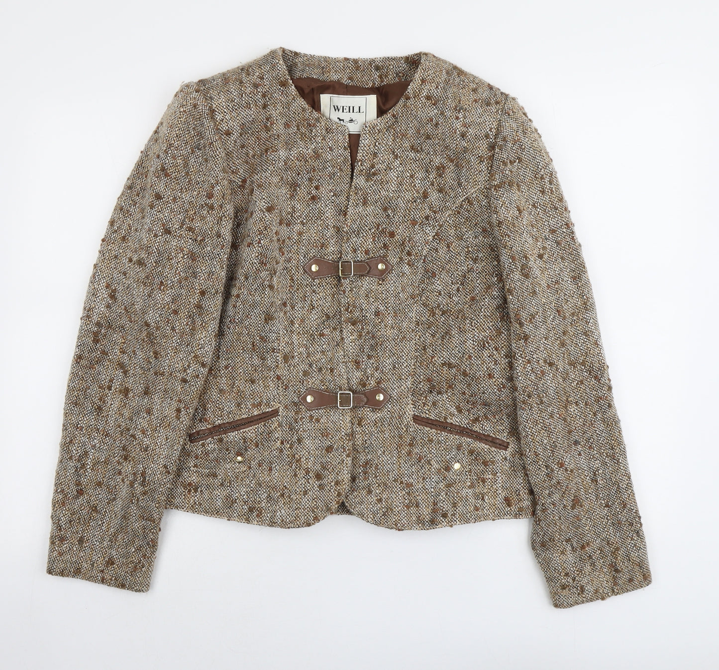 WEILL Womens Beige Geometric Jacket Size 14 Toggle