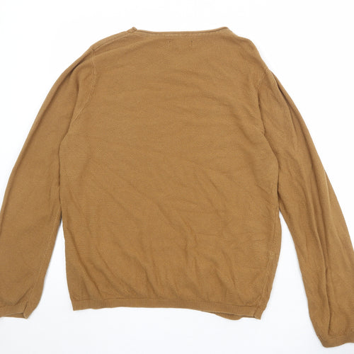 Red Herring Mens Brown Round Neck Cotton Pullover Jumper Size L Long Sleeve