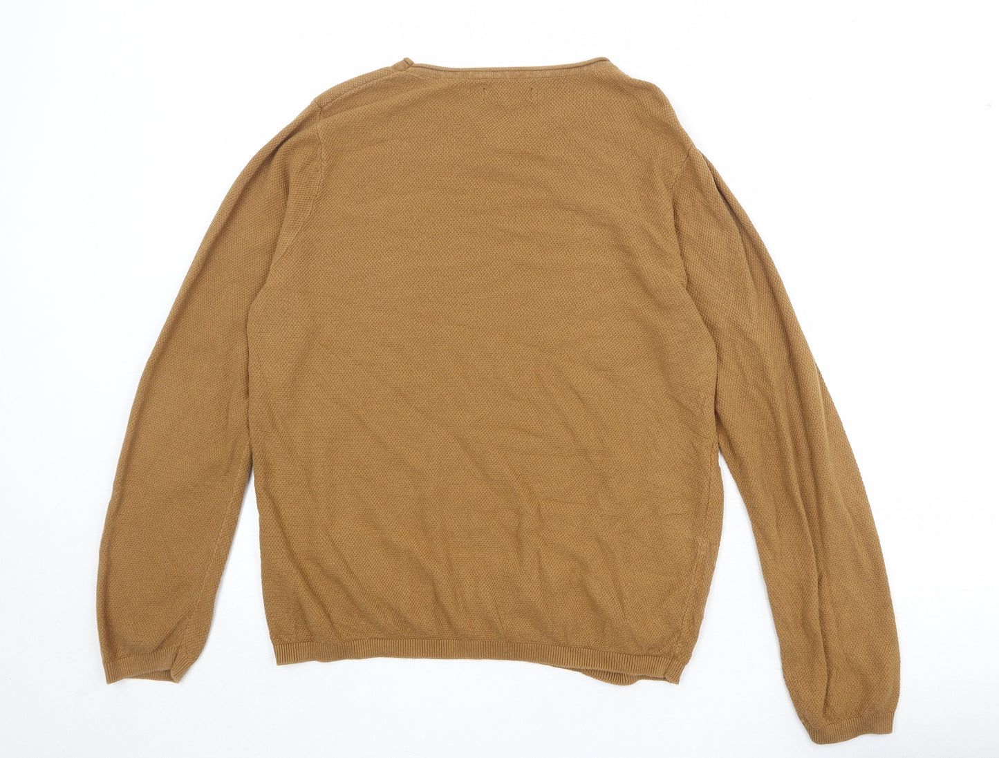 Red Herring Mens Brown Round Neck Cotton Pullover Jumper Size L Long Sleeve