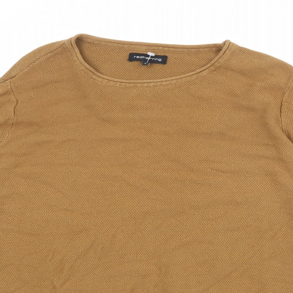 Red Herring Mens Brown Round Neck Cotton Pullover Jumper Size L Long Sleeve