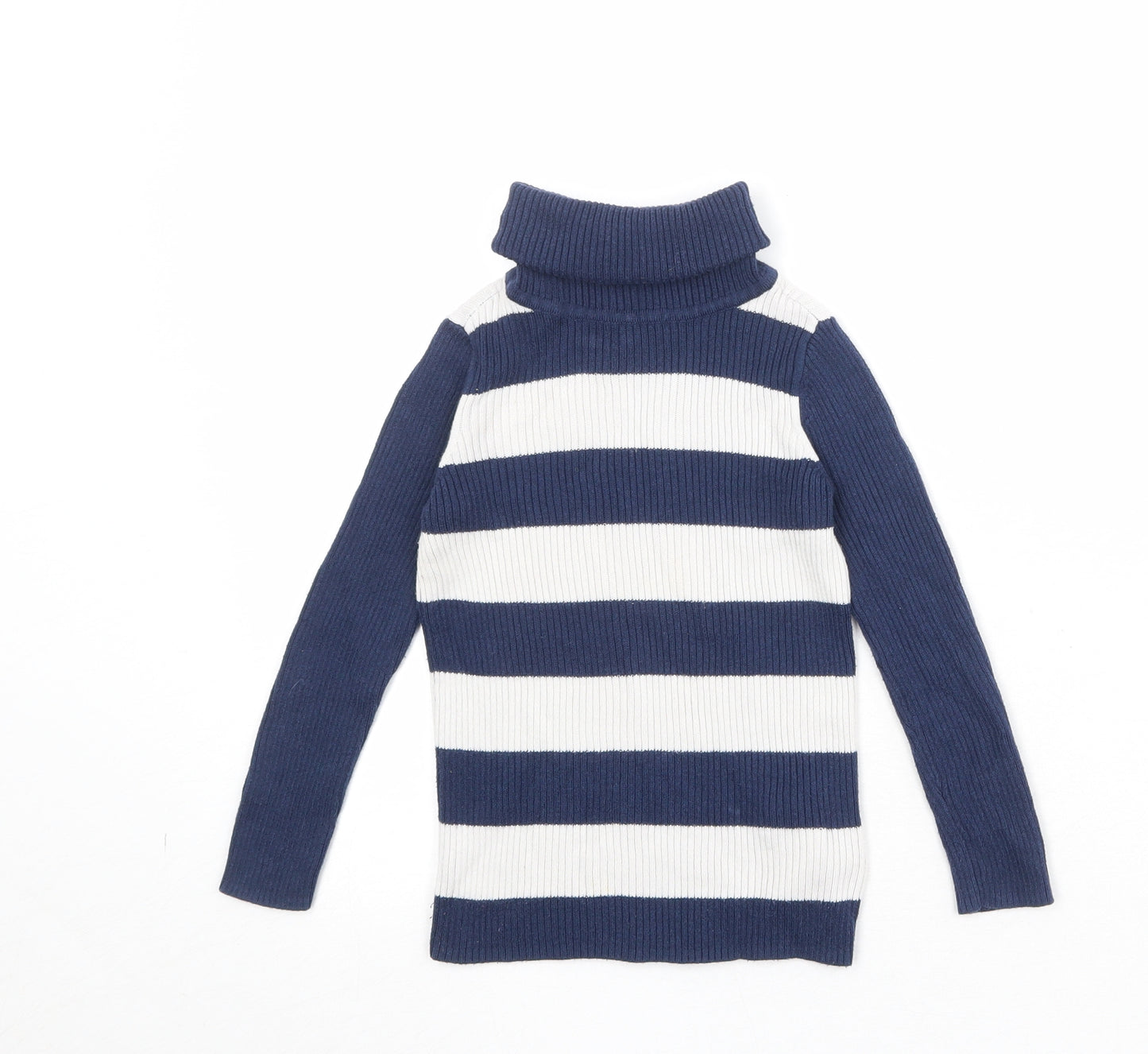 Gap Girls Blue Round Neck Striped Cotton Pullover Jumper Size 4-5 Years Pullover - Ribbed
